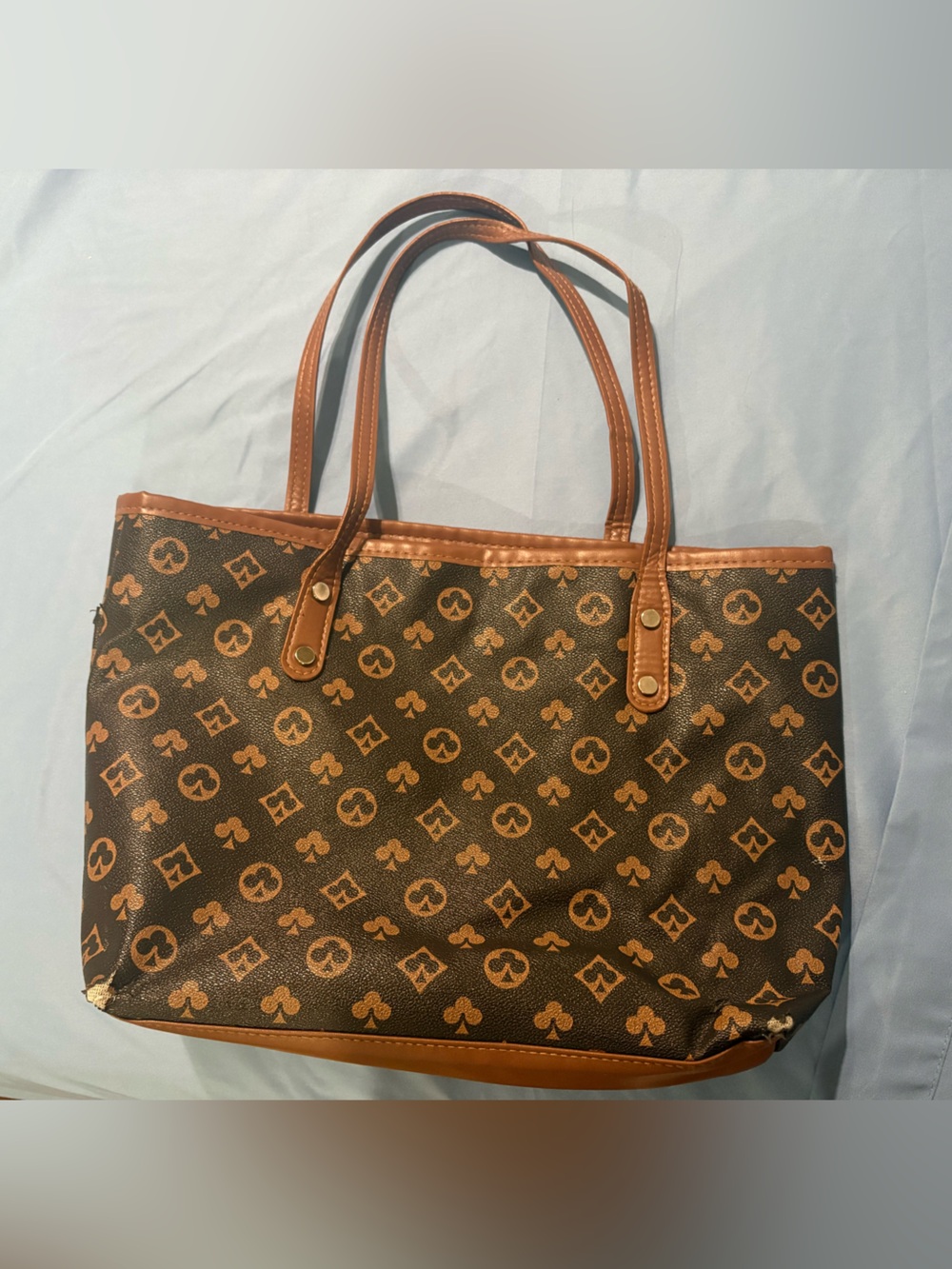 Brown Tote Bag with Tan Trim